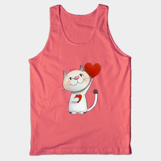 Cat with Two Hearts - funny illustration for cat lovers Tank Top by KOTOdesign